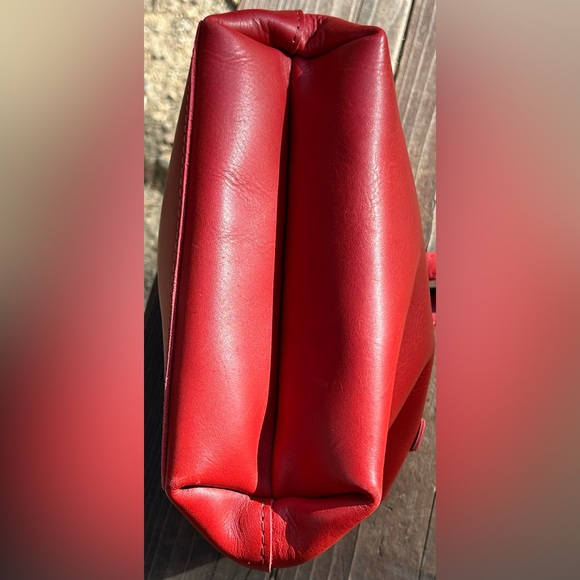 Portland Leather Goods Red Mini Crossbody Tote Smooth Leather Snap Closure - Picture 9 of 11